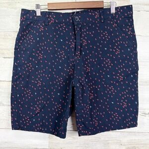 Public Record Mens Shorts W36 Regular Fit Flamingo Print Navy Blue Casual 9" Ins